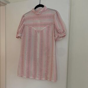 Fenton Westerns vintage puff sleeve mini dress or blouse pink floral stripes